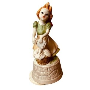 Vintage Girl Doing Her Wash Ceramic Figurine Music Box